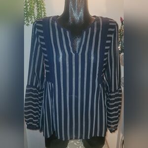 Black Tape Navy and White Striped Blouse